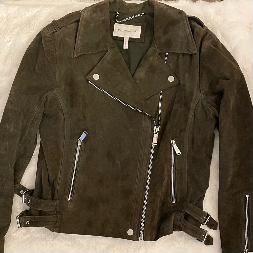 Green BCBGeneration Suede Moto Jacket